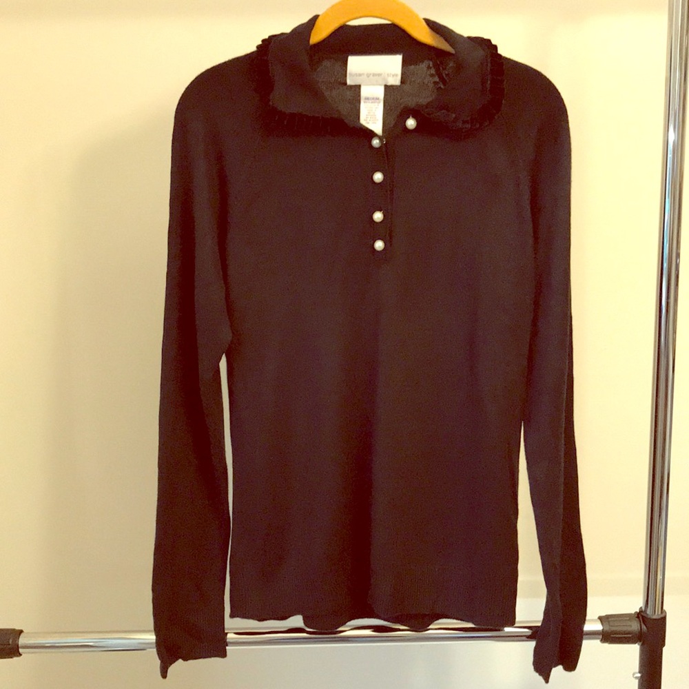 Black Acrylic Faux Pearl Long Sleeve -Susan Graver